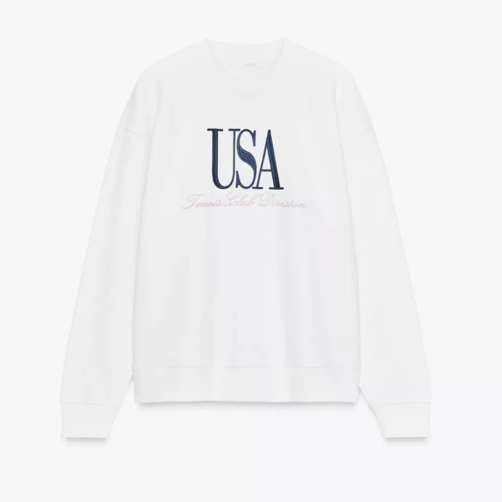 Zara Cotton USA Tennis Text Sweatshirt NWT Small Gray